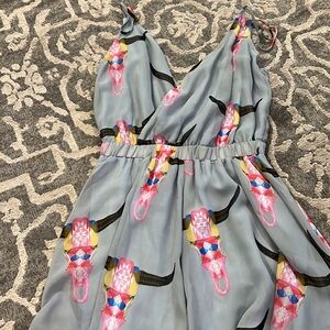 Colorful Bull Skull Print Romper